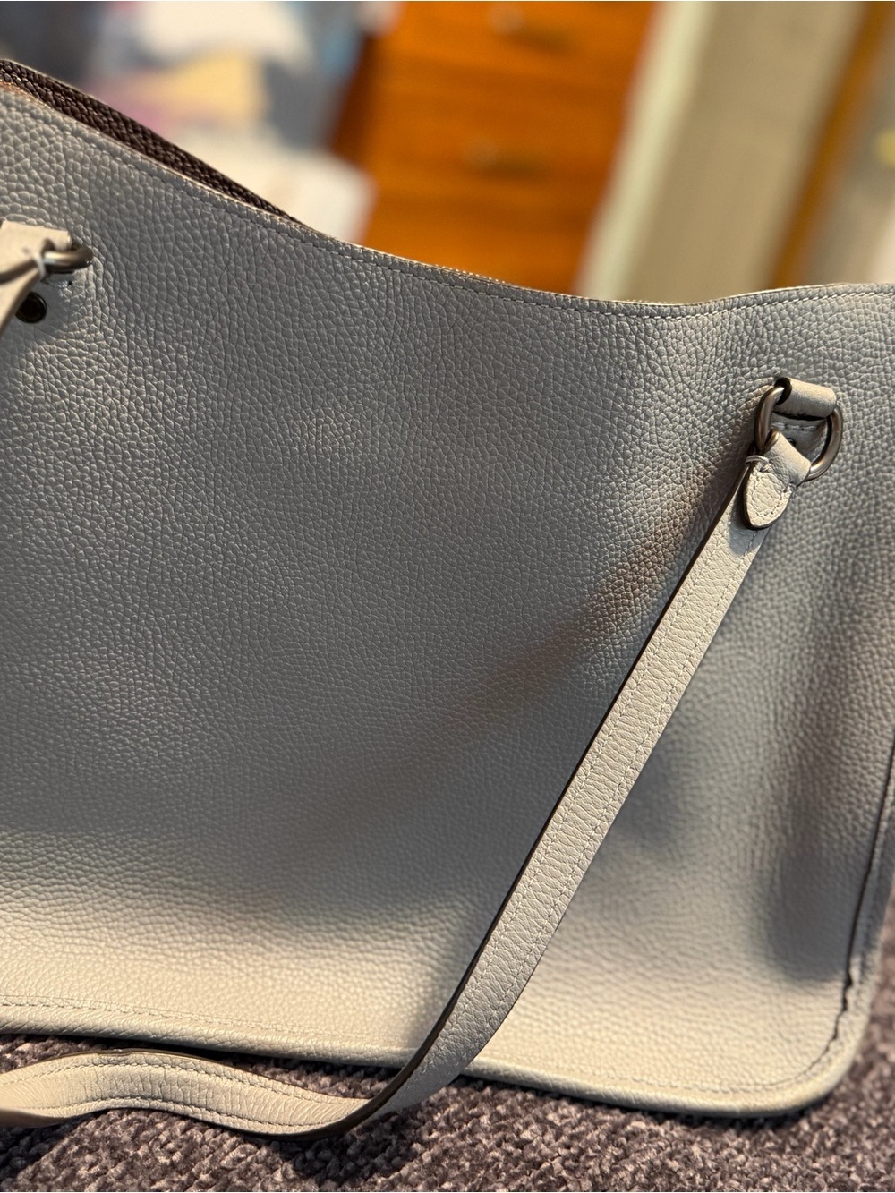Coach Light Gray Pebbled Leather Shoulder Bag